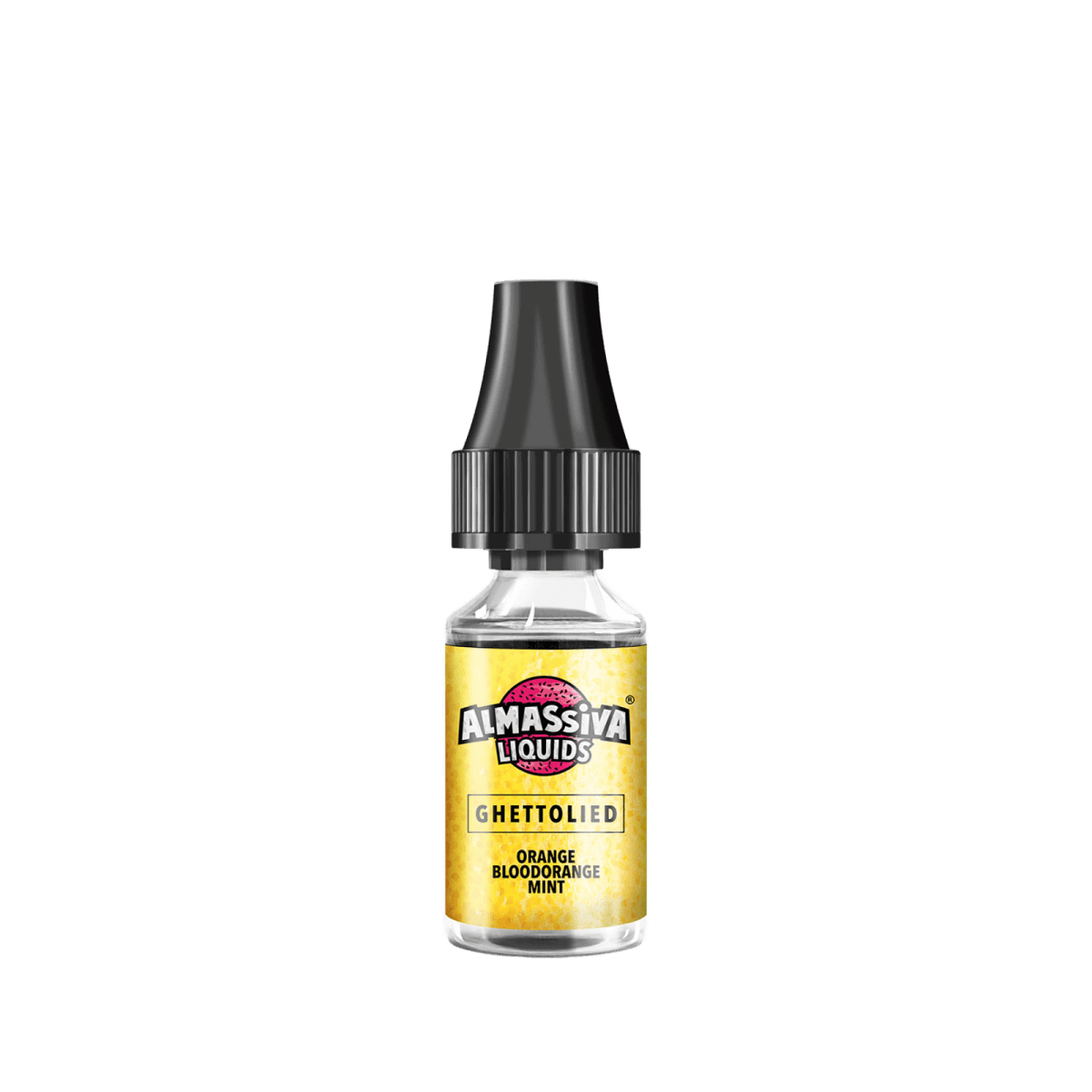 Almassiva Liquid Ghettolied Flasche mit fruchtigem Orangen- und Blutorangen-Minzgeschmack.