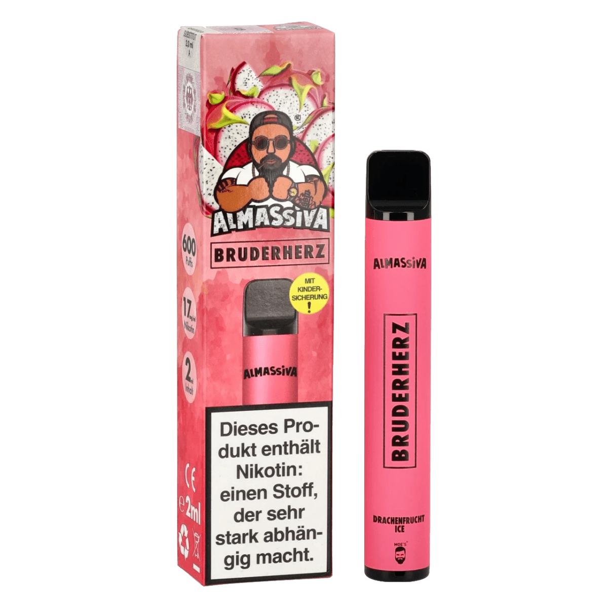 Almassiva Bruderherz E-Zigarette, Drachenfrucht Menthol Edition - tropische Süße trifft kühle Frische. Perfekt fürs außergewöhnliche Dampferlebnis.