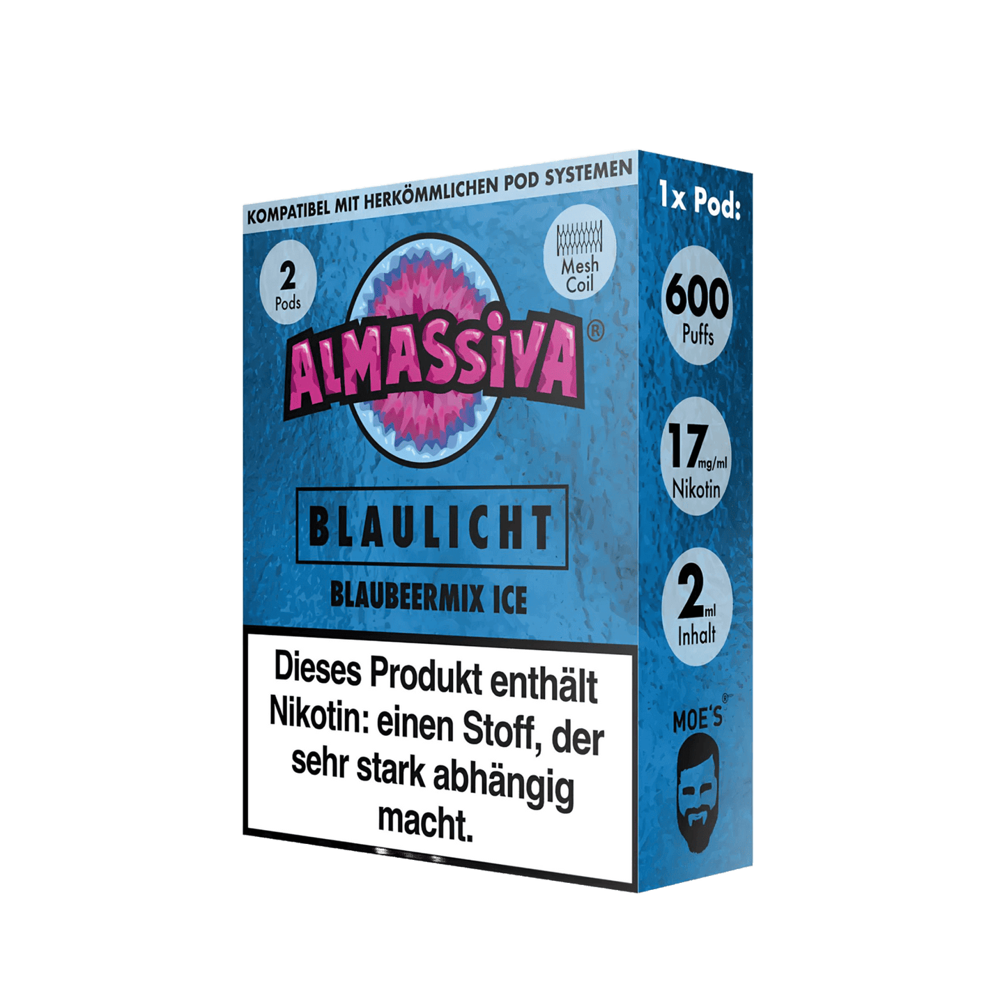 Almassiva Pod Blaulicht 2er Set - Fruchtiger Blaubeermix mit erfrischendem Mentholgeschmack