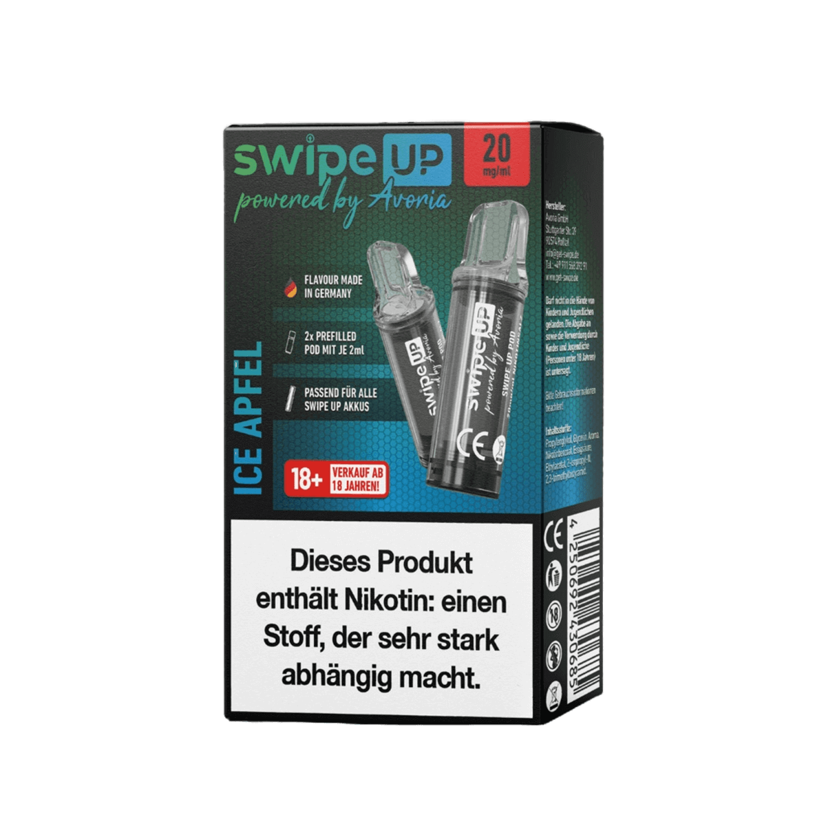 Erlebe das frostige Paradies mit Swipe Up Pod: Apfel Menthol Genusserlebnis, 2er Set für erfrischende Vaping-Momente.