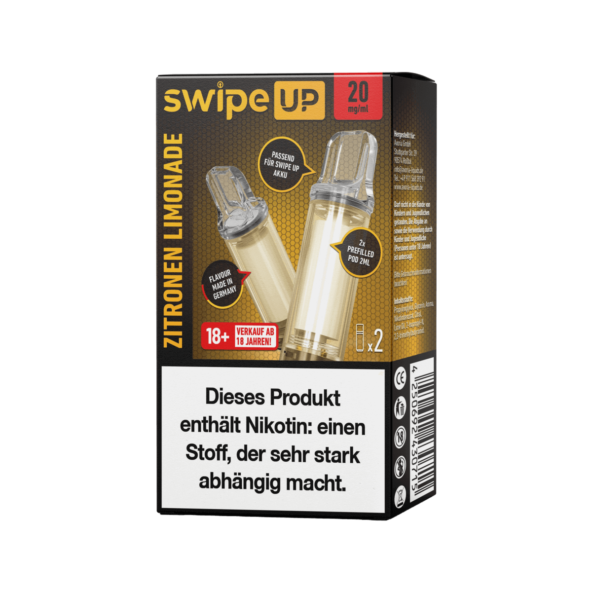 Swipe Up Pod 2er Set Zitronenlimonade, erfrischende E-Zigaretten-Pods, perfekte Limonade für heiße Tage