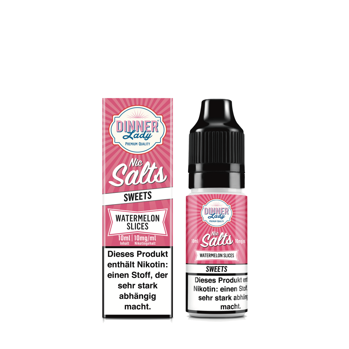 Alt Tag: Erlebe den puren Wassermelonen-Geschmack mit Dinner Lady Nic Salts - Watermelon Slices E-Liquid. Süße, saftige Frische aus der Flasche. Perfekt für Fruchtliebhaber.