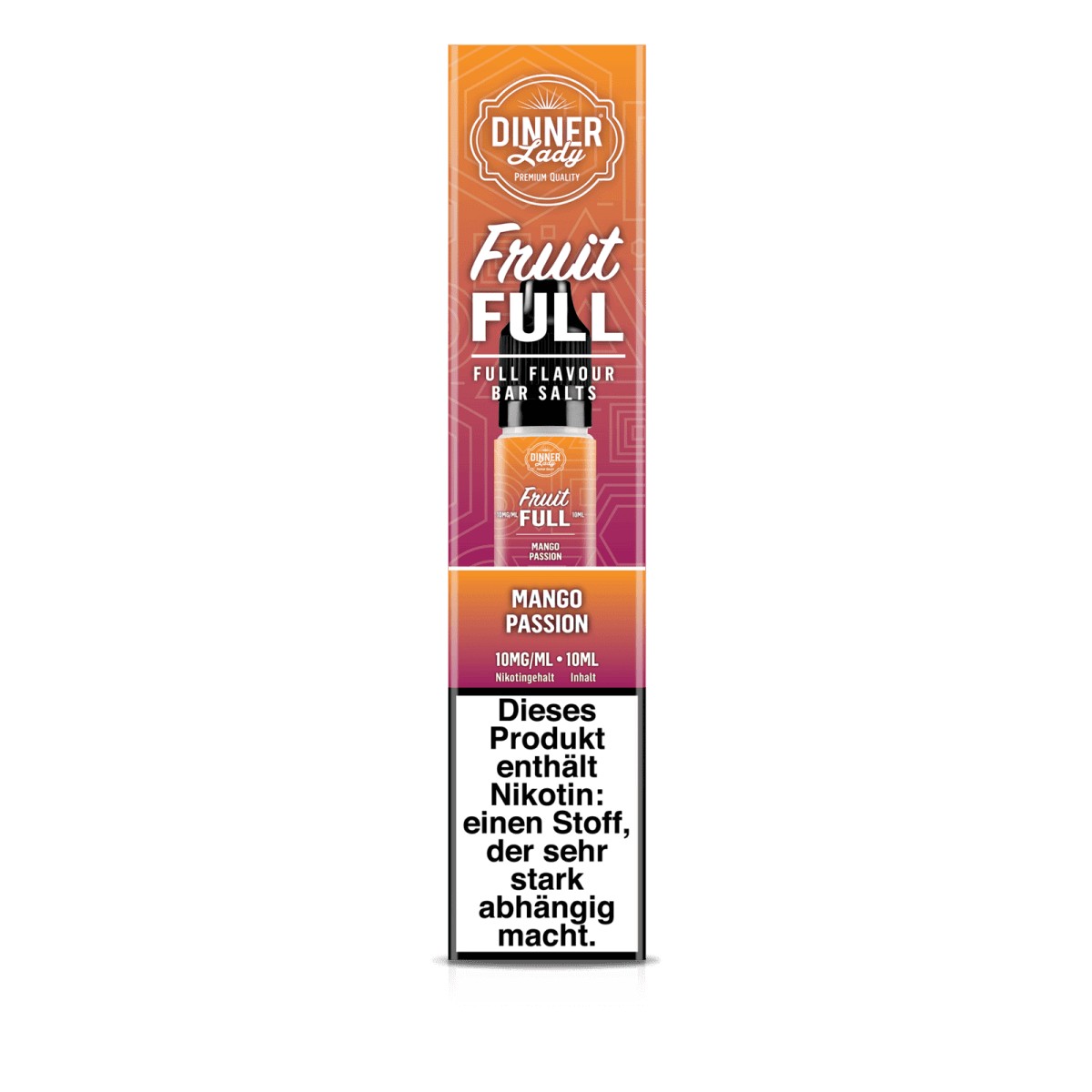 Entdecke den fruchtigen Genuss des Dinner Lady Bar Salts Fruit Full in Mango Passion. Perfekte Kombination aus süßer Mango und exotischer Maracuja.