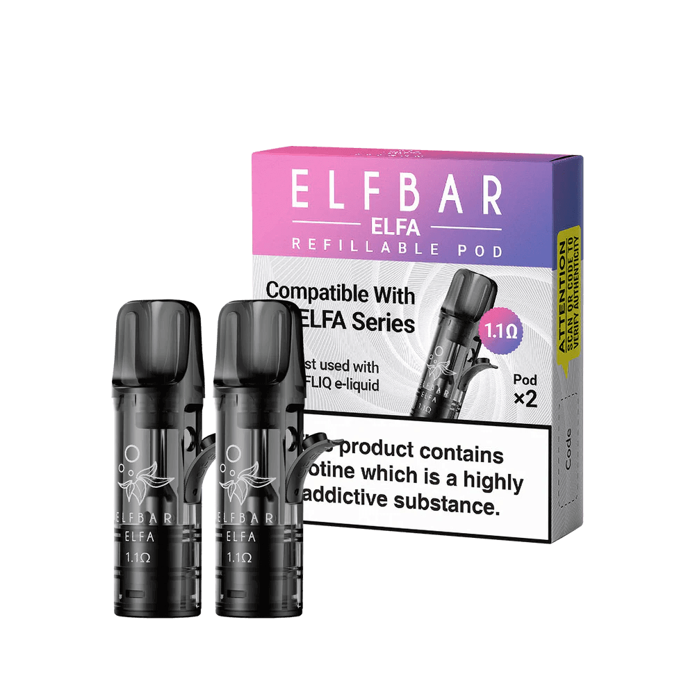 Entdecke die ELFA Mehrweg Pod-Tanks von Elfbar im 2er-Set und erlebe nachhaltigen Dampfgenuss mit vielseitigem Geschmack.