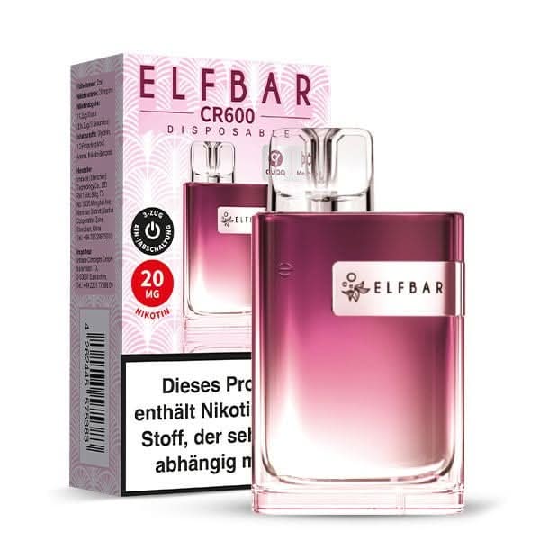 Erlebe Elfbar CR600 - Strawberry Ice, süße Erdbeeren und kühles Menthol. Deine einfache, fruchtige E-Zigarette für ein erfrischendes Dampferlebnis.