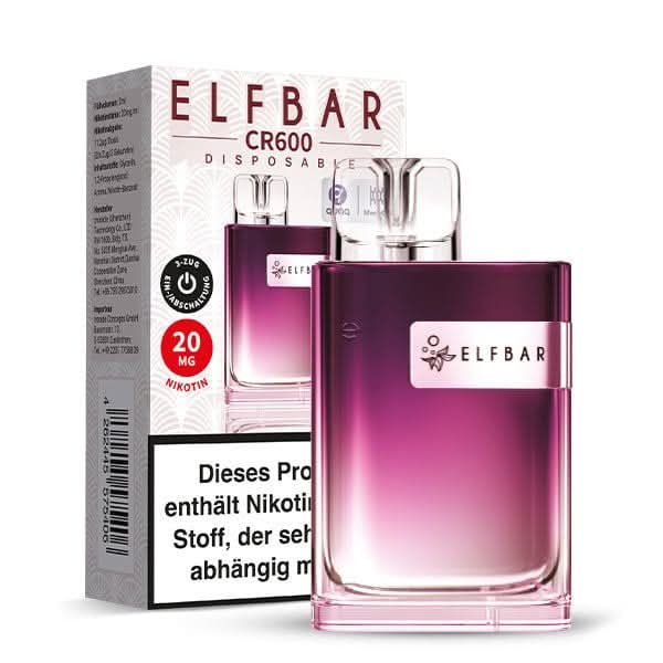 Elfbar CR600 E-Zigarette mit fruchtigem Erdbeere, Himbeere und Kirsche Aroma. Entdecke die neue Geschmacksdimension.