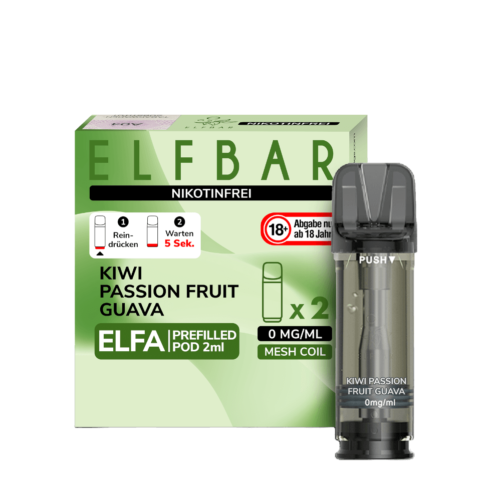 Elfa Pod ohne Nikotin 2er Set - Kiwi, Passionsfrucht, Guave Geschmack, nikotinfrei, exotische Frische, Elfbar Produktbild