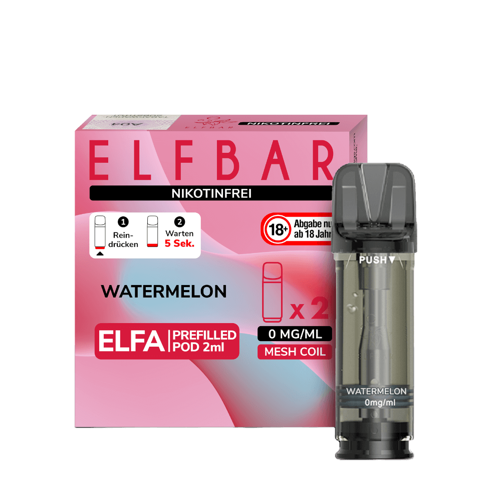 Elfa Pod ohne Nikotin 2er Set Wassermelone, erfrischender Geschmack, rauchfreie Elfa Pods für sommerliche Vibes, 0 mg Nikotin