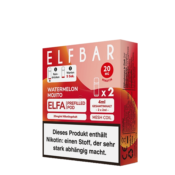 Elfa Pod 2er Set in Wassermelone Mojito Geschmack für erfrischende Dampferlebnisse, perfekte Sommermischung aus Wassermelone und Minze.