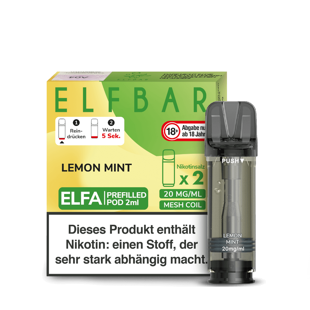 Elfa Pod 2er Set in Lemon Mint Geschmack, erfrischende Zitronen-Minze Mischung, ideal für ein intensives Dampferlebnis.