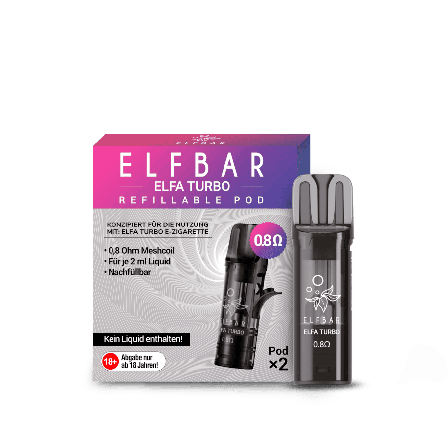 Entdecke den nachfüllbaren ELFA Turbo Pod Tank für deine E-Zigarette. Perfekt für intensives Dampfen. 2er Set.