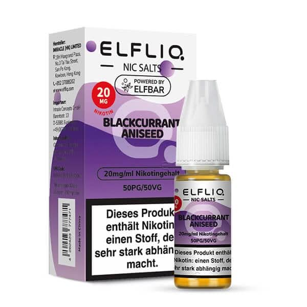 Elfliq E-Liquid: Fruchtige Komposition aus Schwarze Johannisbeere und Anis für nachhaltiges Vaping mit deinem Pod-System.