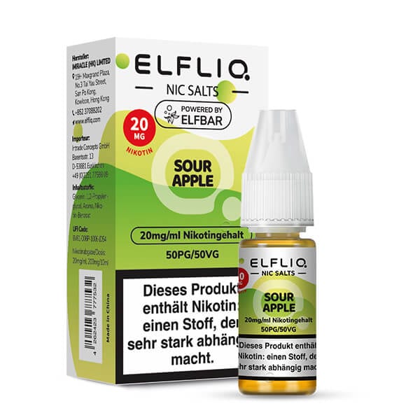 Elfliq Sour Apple E-Liquid: Entdecke nachhaltiges Vaping mit erfrischendem Apfelgeschmack. Ideal für dein Mehrweg-Pod-System.