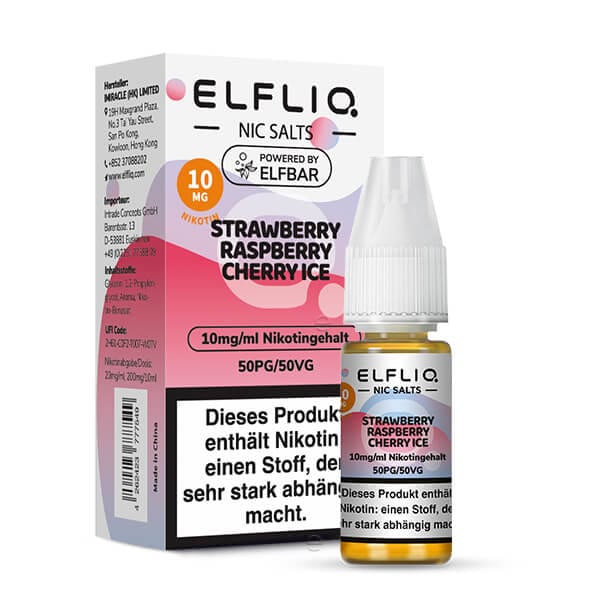 Erlebe Elfliq - Erdbeer, Himbeer, Kirsch Ice E-Liquid, 10mg Nikotinsalz für dein nachhaltiges Vaping-Abenteuer.