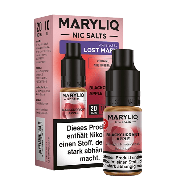 Maryliq Blackcurrant Apple Nic Salt Flasche und Box, fruchtiger Genuss mit Johannisbeere und Apfel. Erfrischend süß und knackig.