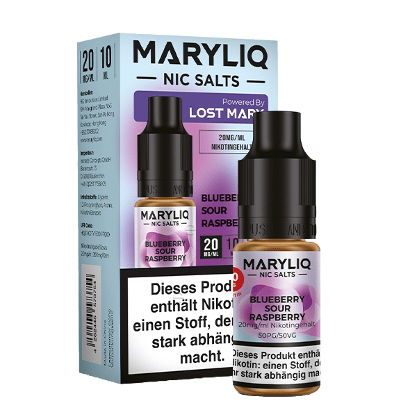 Maryliq Blaubeere und Saure Himbeere Liquid, leckere Geschmacksmischung aus süßen Blaubeeren und sauren Himbeeren, 20 mg/ml Nikotin