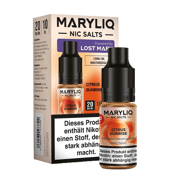 Maryliq Citrus Sunrise E-Liquid mit erfrischendem Zitrone-Orange-Tropenfrüchte Geschmacksprofil
