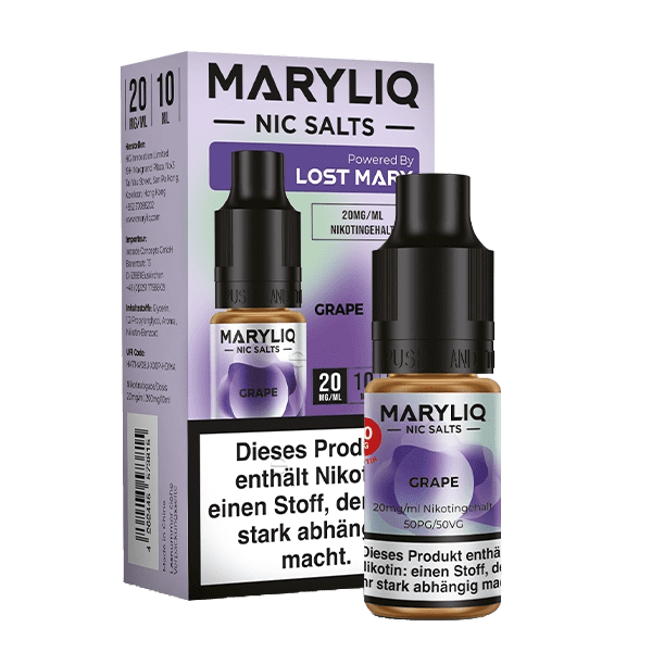 Alt Tag: Probiere Maryliq Nic Salts - Grape und erlebe den intensiven, fruchtigen Traubengeschmack mit leichter Herbe.