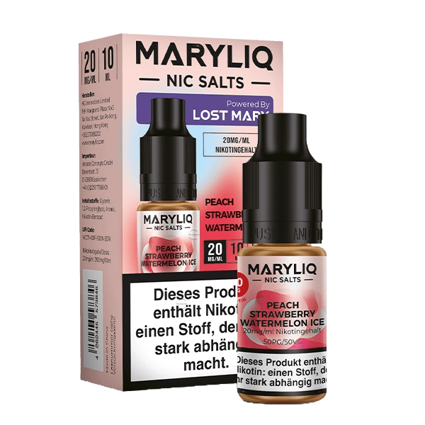 Maryliq Peach Strawberry Watermelon Ice Liquid für fruchtigen und erfrischenden Dampfergenuss mit Menthol-Note.