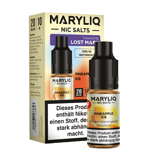 Erlebe mit Maryliq Pineapple Ice die perfekte Mischung aus süßer Ananas und erfrischendem Menthol. Tropische Frische pur!