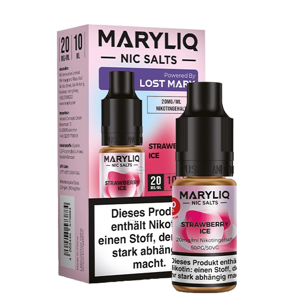 Genieße den erfrischend süßen Geschmack von Maryliq - Strawberry Ice mit Erdbeere und Menthol für ein kühles Dampferlebnis.