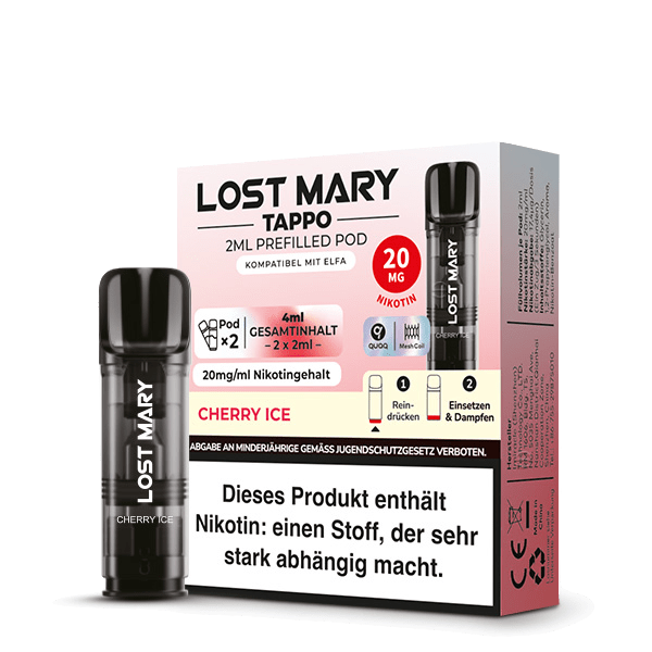 Lost Mary Tappo Pod Cherry Ice 2er Set: Genieße frischen Kirschenzauber mit kühlem Hauch, ideal für heiße Sommertage.