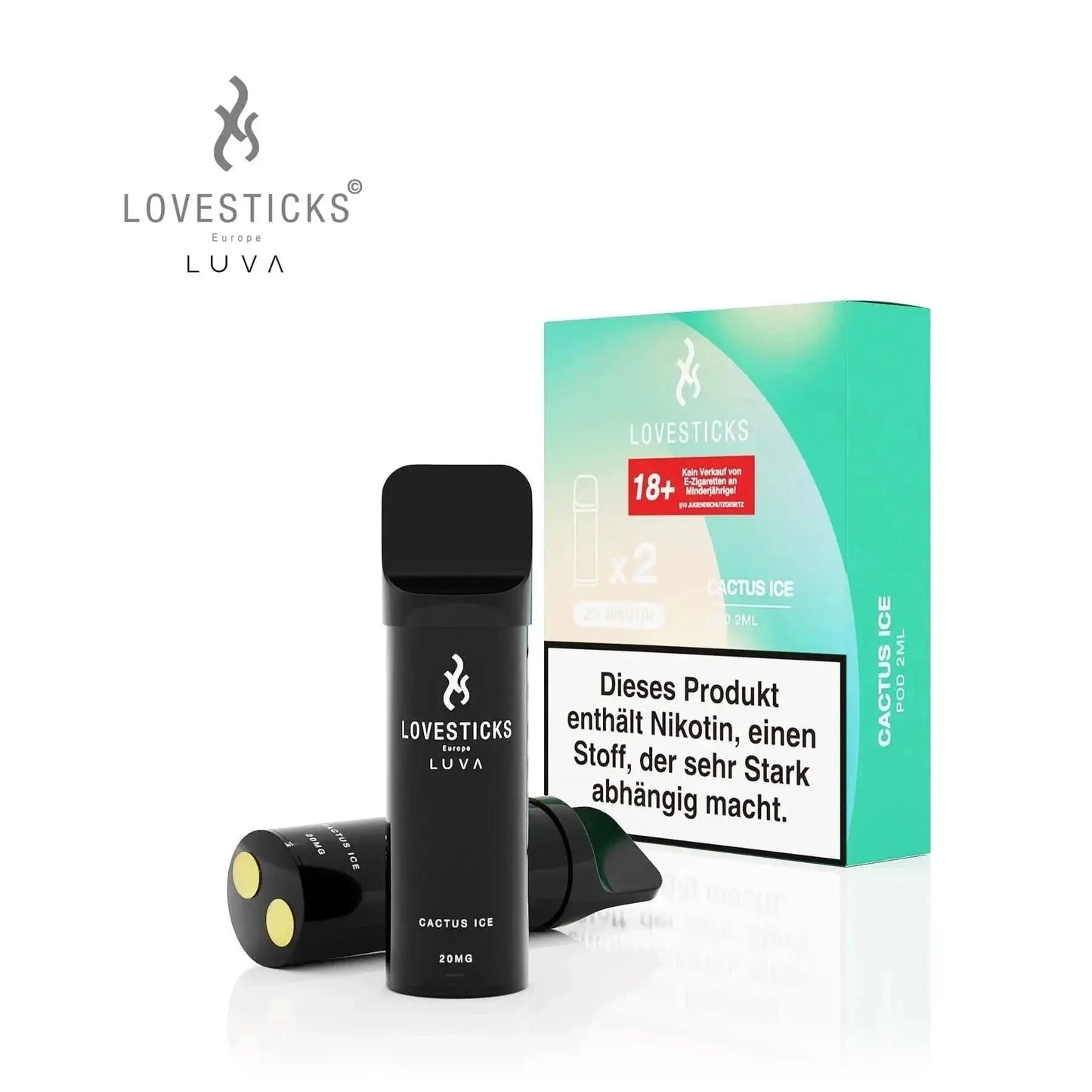 Luva Pod (2er Set) Cactus Ice - Erfrischende Kaktus-Menthol Einweg-Vapes von Lovesticks, ideal für Abenteuerlustige.