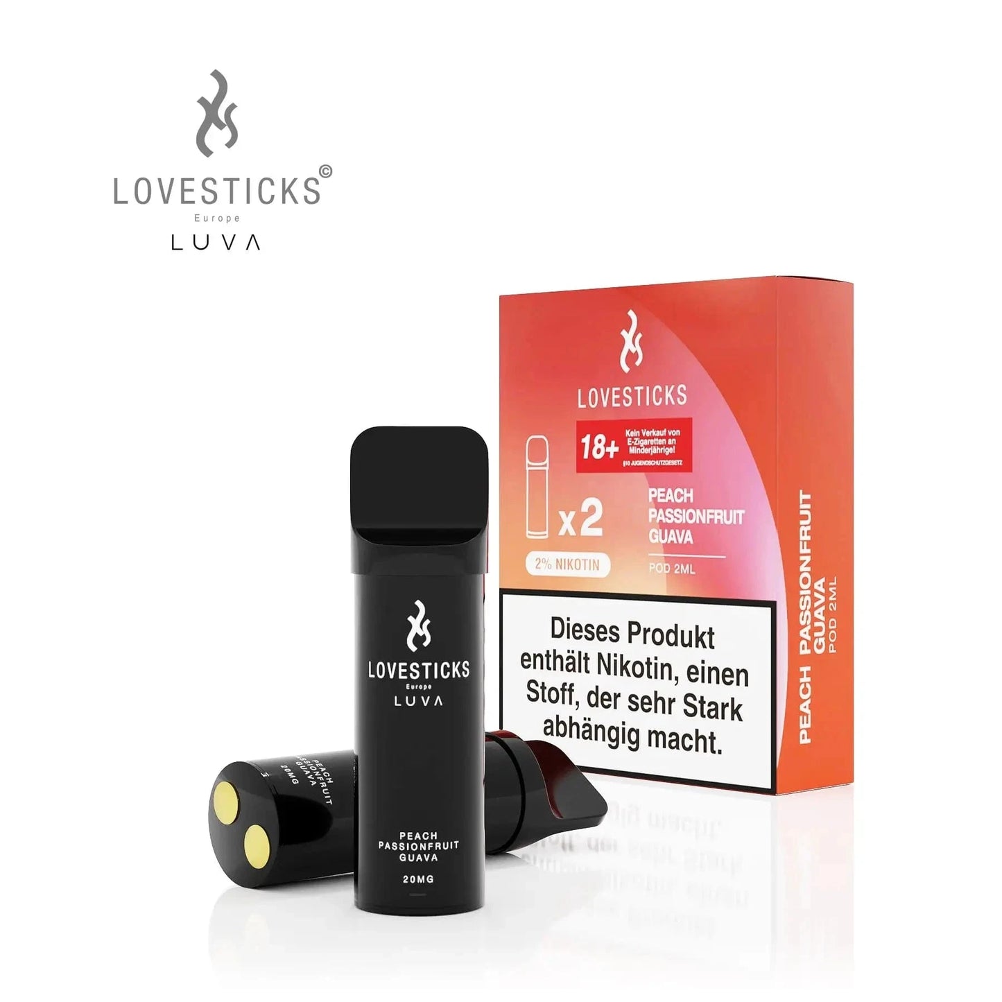 Luva Einweg-Pods Peach Passionfruit Guava, perfekt für den süßen und exotischen Geschmack, zweier Set für Vape-Fans.