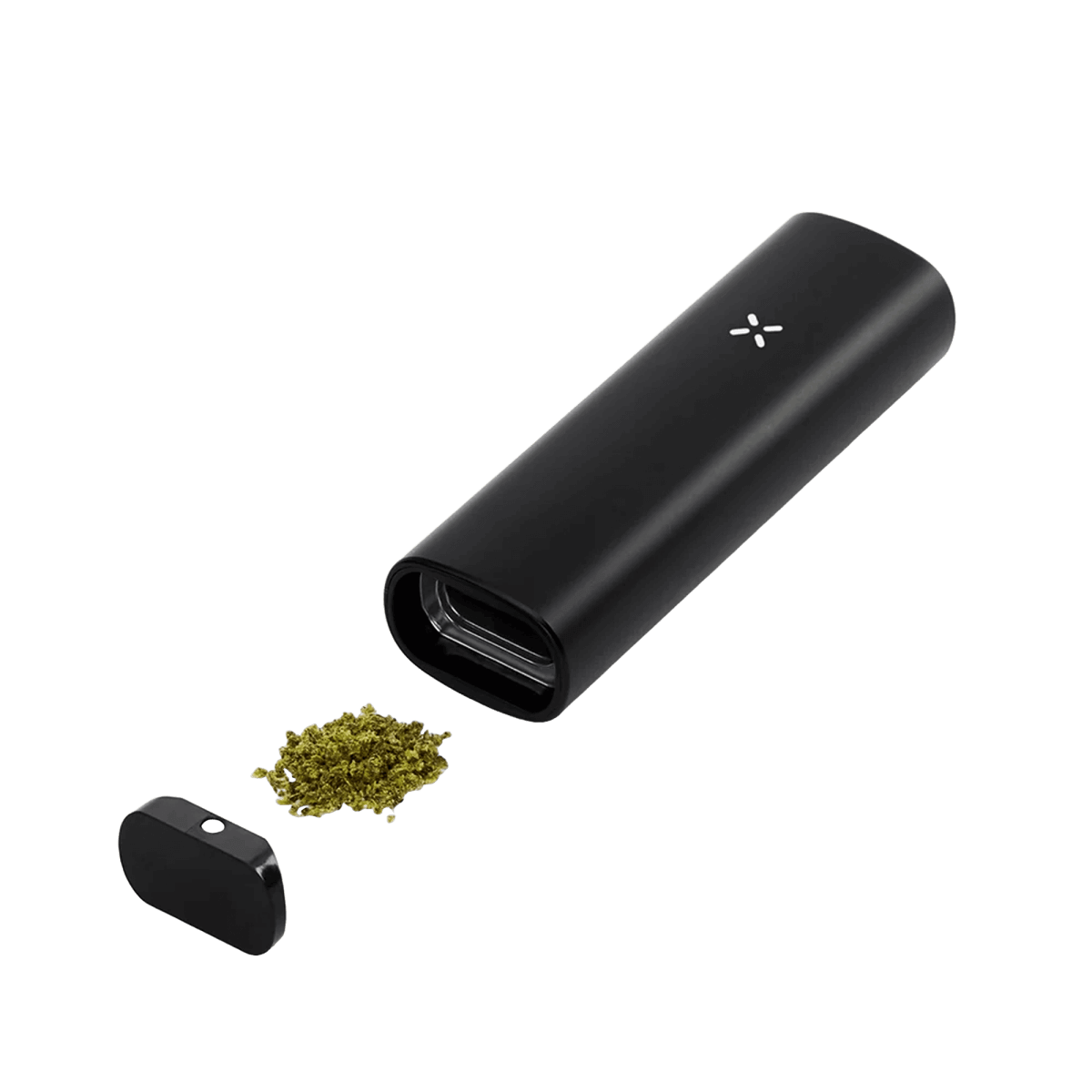 PAX Plus Vaporizer Onyx in modernem Design mit offenem Kräuterfach, perfekt für Dich, wenn Du Eleganz und Leistung suchst.