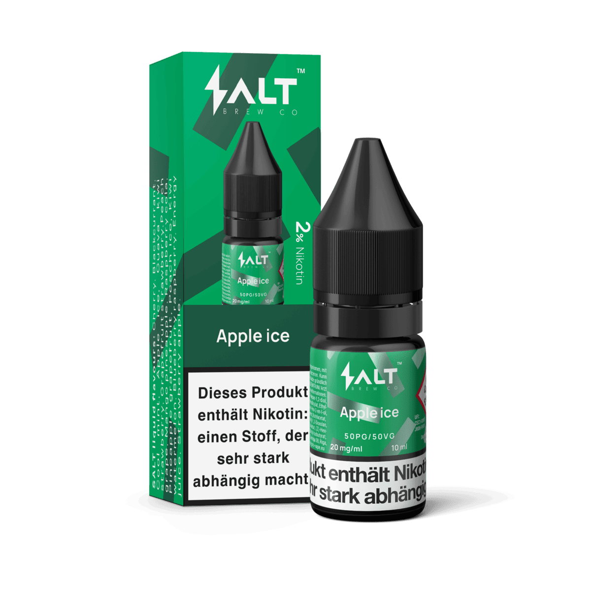 Flasche mit Apfel Menthol Liquid, knackig-frischer Apfelgeschmack mit Menthol-Kühle, Pro Vape Salt für belebende Dampferfahrung.