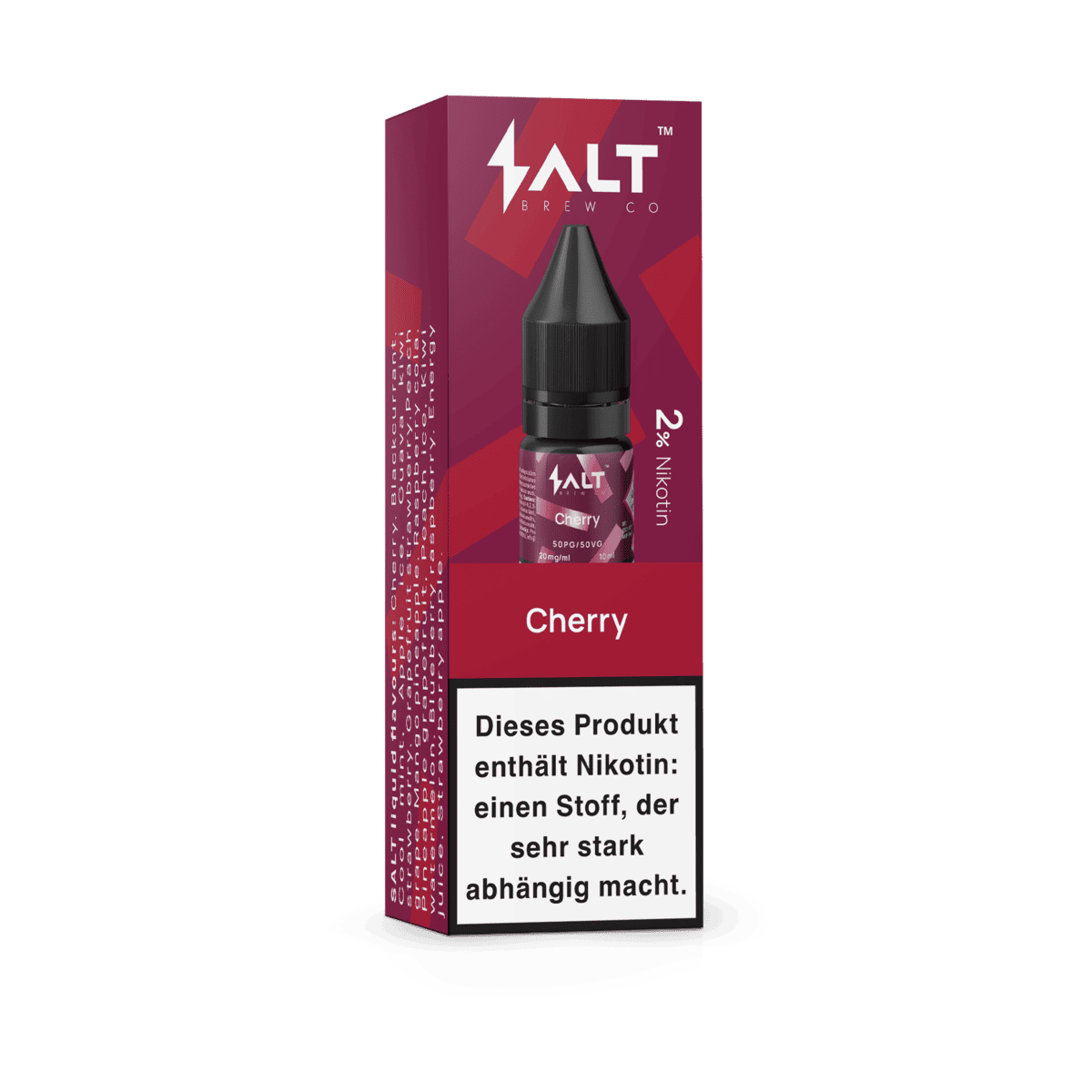 Probiere das Pro Vape Salt Liquid Cherry und erlebe den fruchtigen Geschmack von saftigen Kirschen in jedem Zug.
