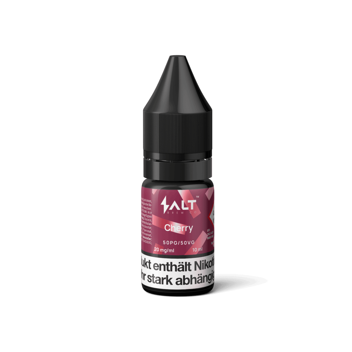 Fläschchen Pro Vape Salt Liquid mit saftigem Kirschgeschmack. Genieße den reinen, fruchtigen Genuss dieser sommerlichen Kirsche.