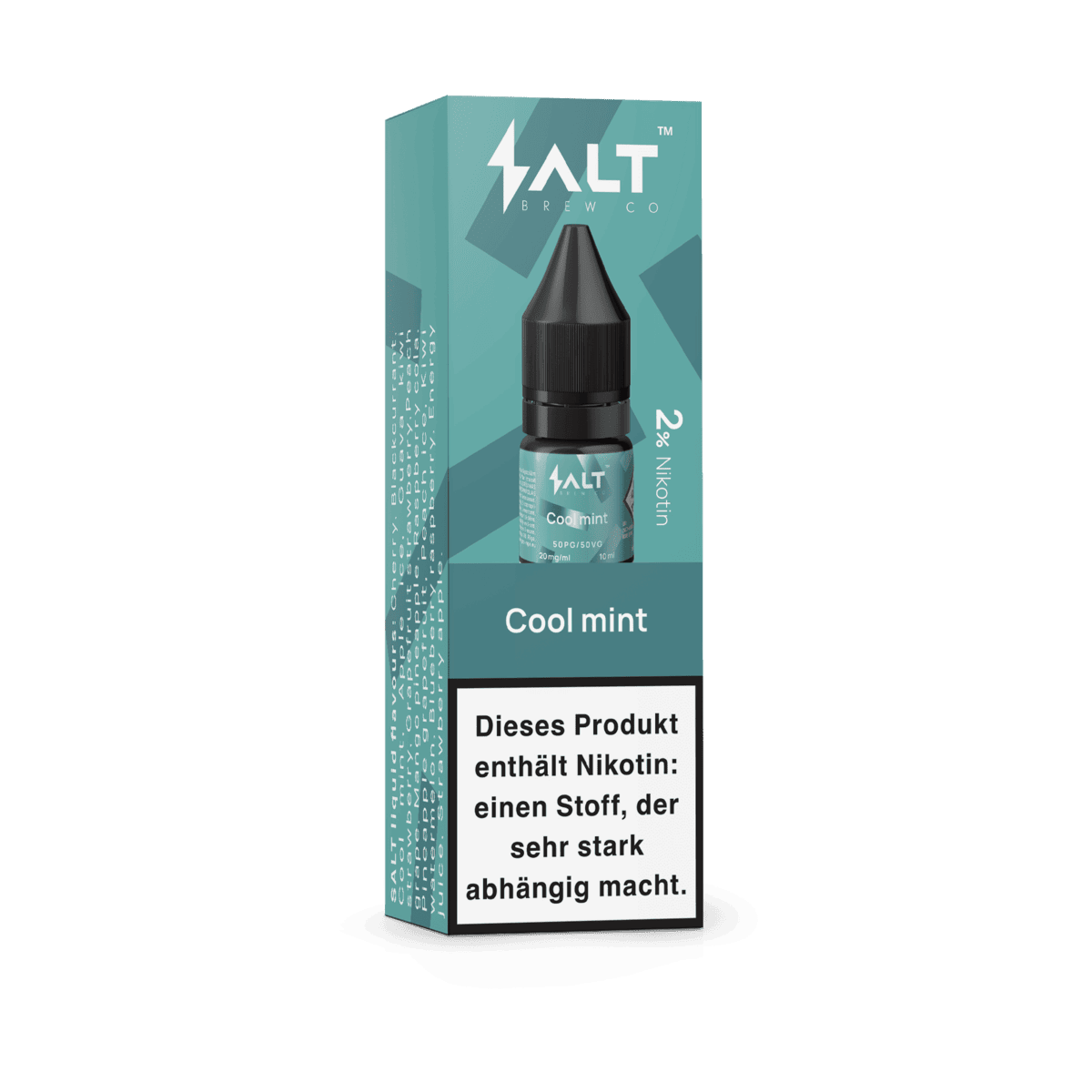 SALT Cool Mint Liquid Flasche und Verpackung mit erfrischendem Minzaroma für intensiven Genuss.