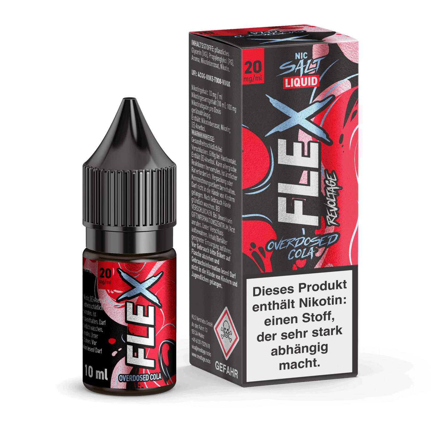 Revoltage Flex Overdosed Liquid - Cola Flasche und Verpackung mit intensivem Cola-Aroma, 20 mg Nikotin, für ein nostalgisches Geschmackserlebnis