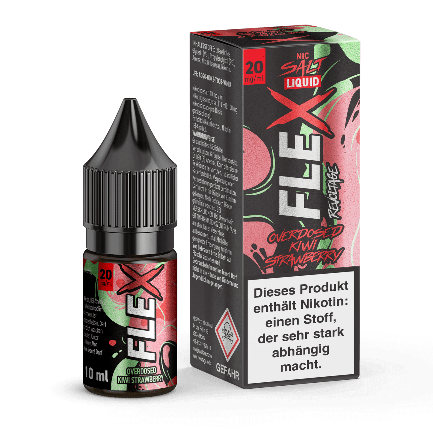Flex Overdosed Liquid - Kiwi Strawberry für den vollen Fruchtkick. Erlebe das süße Erdbeer-Kiwi-Abenteuer!