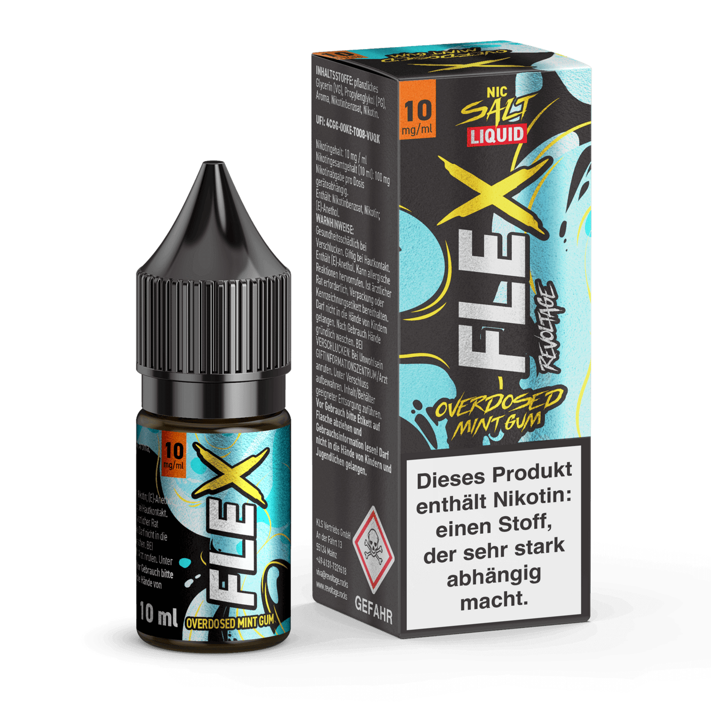 Flex Overdosed Liquid - Mint Gum mit Verpackung, erlebe den erfrischenden Minz-Kaugummi-Kick ohne Kauen, ideal für deinen Alltag.