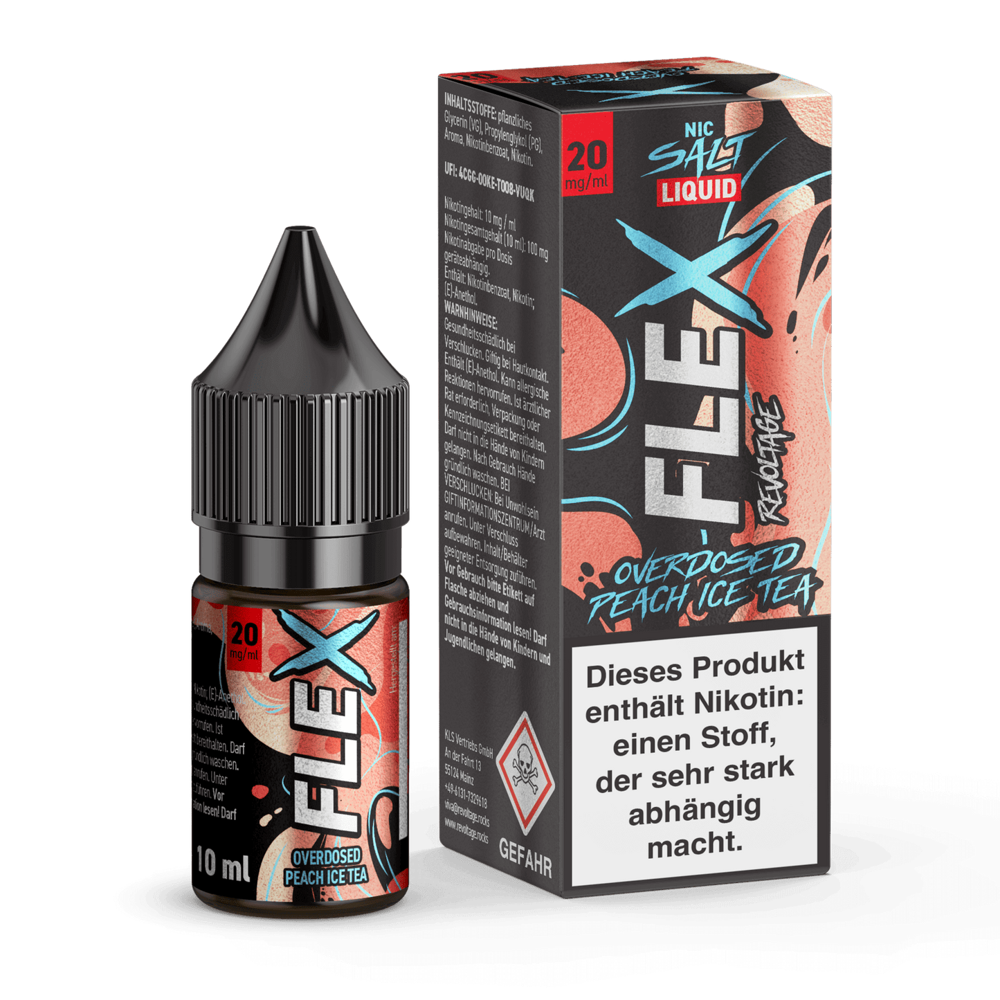 Entdecke Flex Overdosed Liquid Pfirsich Eistee – der fruchtige Sommergeschmack in deiner Dampfe für erfrischende Momente.