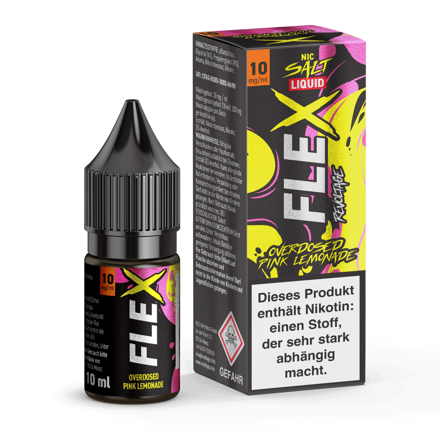 Flex Overdosed Liquid - Pink Lemonade mit Nikotinsalz, prickelnd süß-sauer, perfekt für ein spritziges Dampferlebnis.