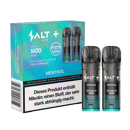 Alt Tag: Entdecke den erfrischenden Geschmack der Salt+ Lite Pod Menthol (Pfefferminze), perfekt für ein cooles Dampf-Erlebnis.