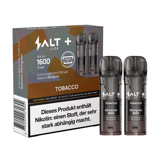 Salt+ Lite Pod 2er Set in Tabakgeschmack, verspricht bis zu 1600 Züge pro Pod.