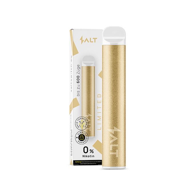 SALT SWITCH ZERO LIMITED E-Shisha, goldene Hülle, nikotinfrei, perlend süße Erdbeeren und Grapefruit Aroma.