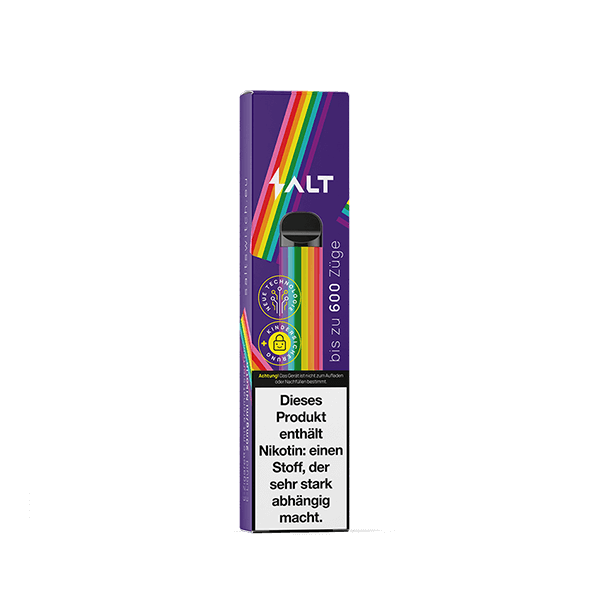 Salt Switch Rainbow Peach Ice, LGBTQIA+ Edition Vape mit Pfirsich-Menthol-Geschmack und Regenbogenelementen.