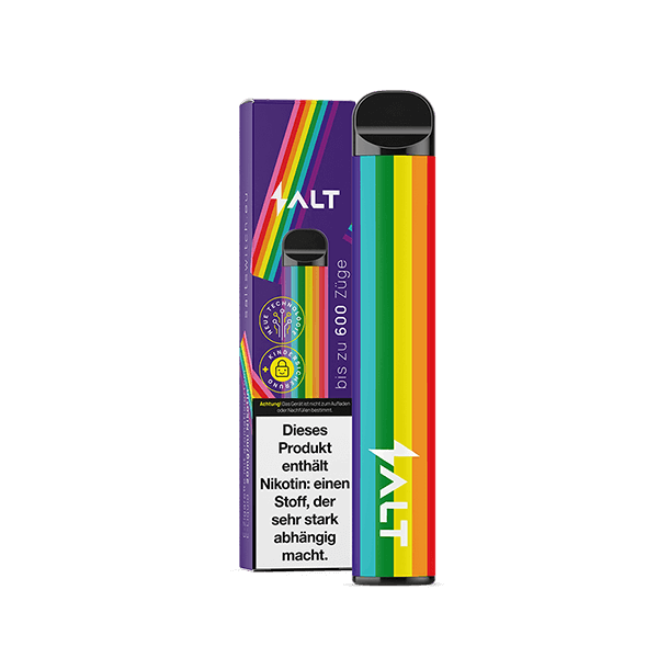 Salt Switch Rainbow Peach Ice Einweg Vape mit Regenbogen-Design, inspiriert von LGBTQIA+ Bewegung, Pfirsich Menthol Geschmack.