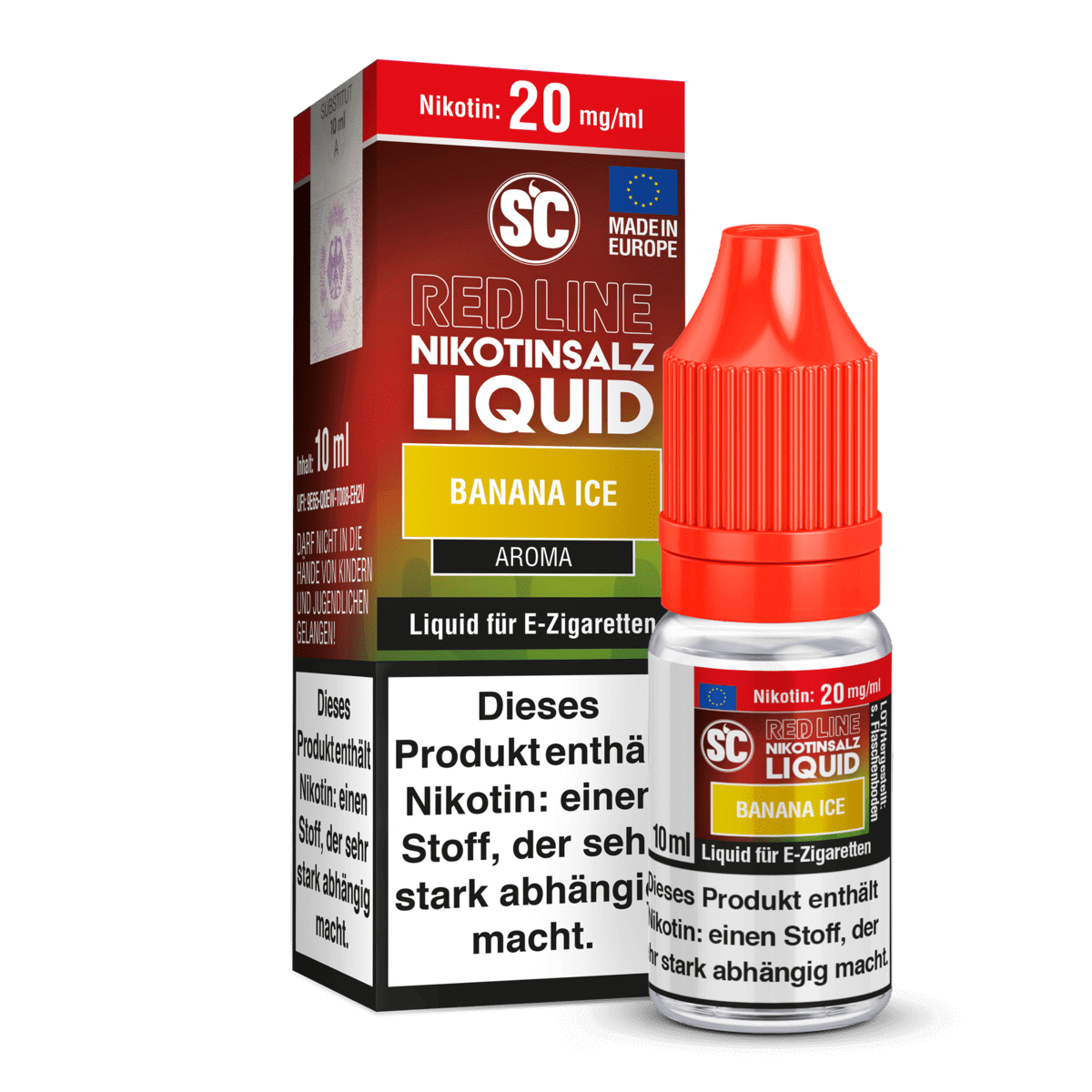 SC Liquids Red Line - Banana Ice mit erfrischendem Bananen-Menthol-Geschmack, perfekt für deine E-Zigarette.