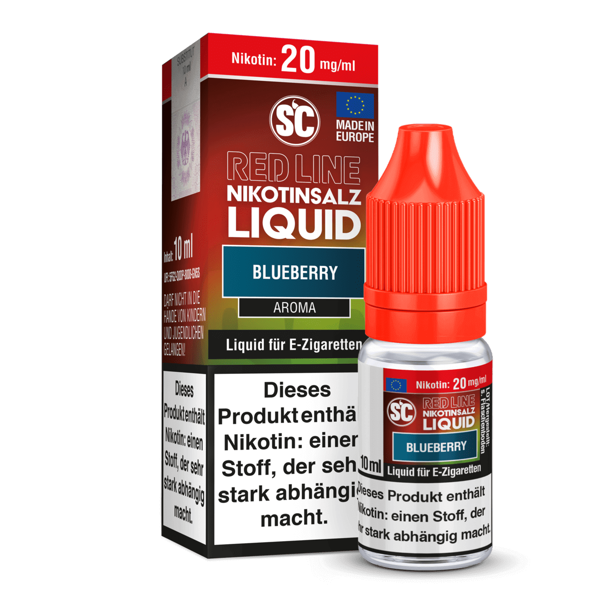 Erlebe den Sommer mit SC Liquids Red Line Blueberry Nikotinsalz Liquid - Blaubeergeschmack für E-Zigaretten, 20 mg/ml Nikotin.