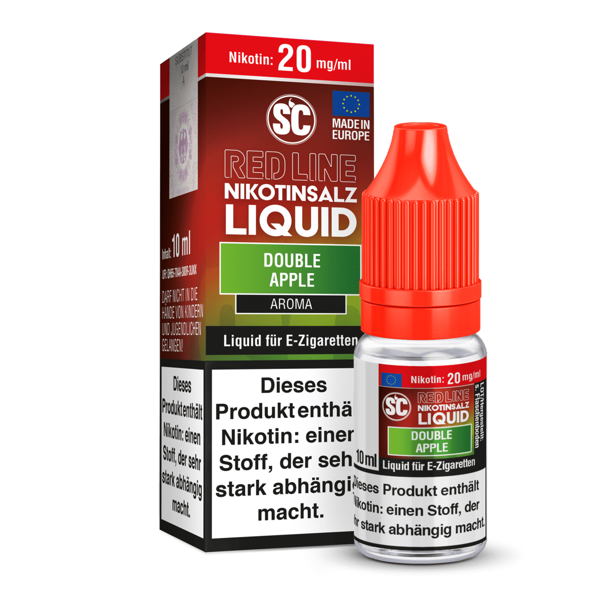 SC Liquids Red Line Double Apple Nikotinsalz Liquid, 20mg/ml, für E-Zigaretten. Genieß den süß-sauren Apfelgeschmack.