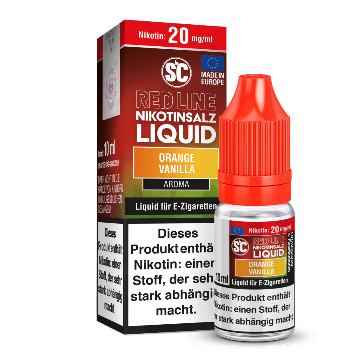 Genieße das SC Liquids Red Line - Orange Vanilla Liquid: Süße Orange trifft cremige Vanille. Eine Reise in den Sommer.