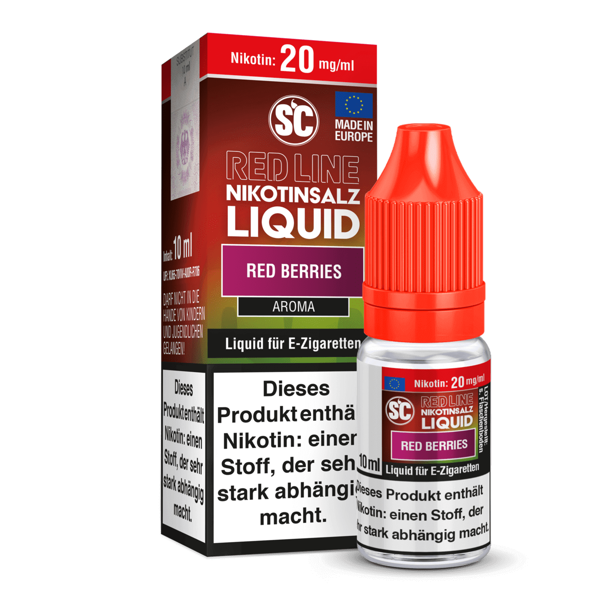 SC Liquids Red Line Red Berries, 20mg Nikotinsalz, authentischer Beerenvape für Beerenfreunde, vereint fruchtige Aromen in einer Flasche.