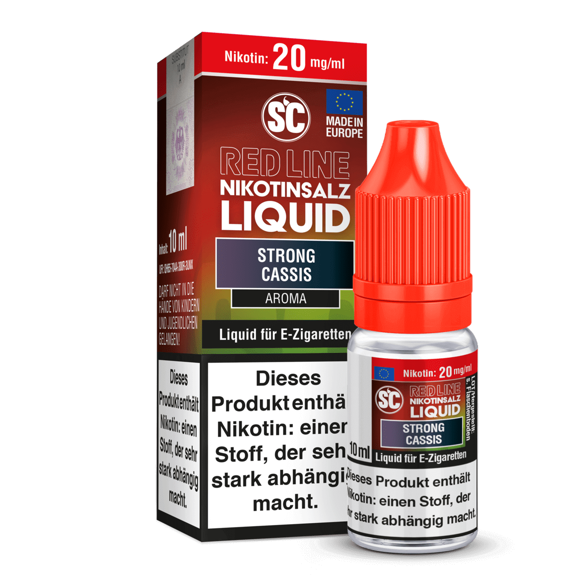 SC Liquids Red Line Strong Cassis Nikotinsalz Liquid für intensive schwarze Johannisbeeren-Erlebnisse, 20mg/ml Nikotin.
