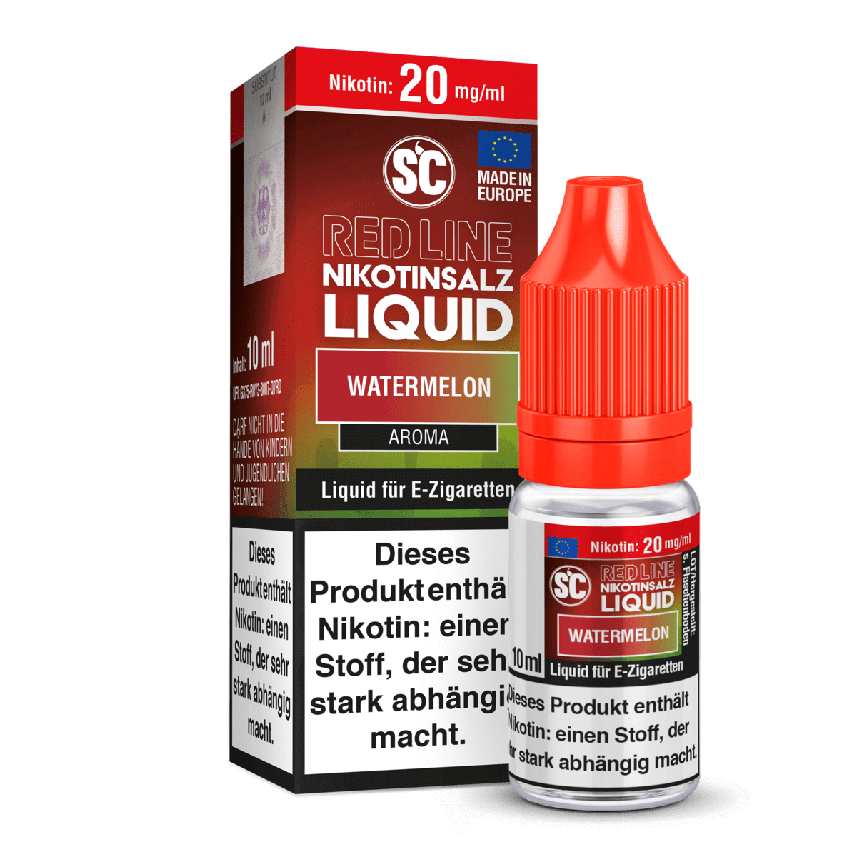 SC Liquids Red Line Nikotinsalz Watermelon - erfrischendes Wassermelonen-Aroma perfekt für deine E-Zigarette.
